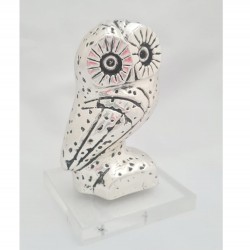 Sculpture owl silver plated on acrylic base 11x7x7cm