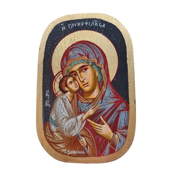 Icon Virgin Mary Christ egg-tempera , wood 22x14x3cm