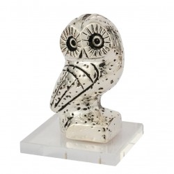 Sculpture owl silver plated on acrylic base 11x7x7cm