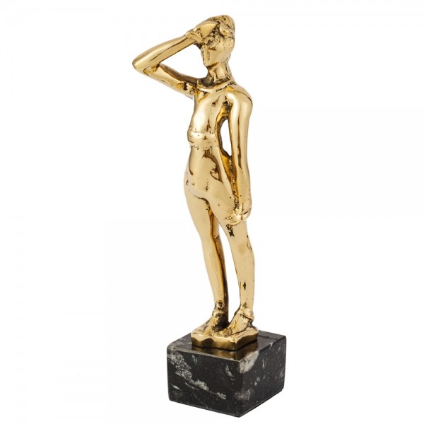 Handmade solid bronze figure in a naval salute on marble base 18x4x4cm