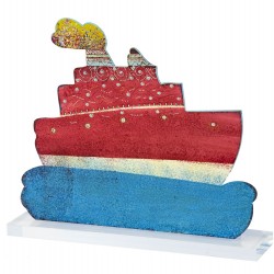 Handpainted ship on metallic base 32x26x6 cm.