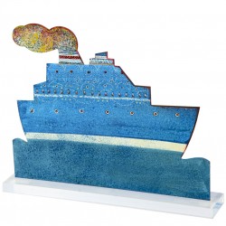 Handpainted ship on metallic base 32x26x6 cm.
