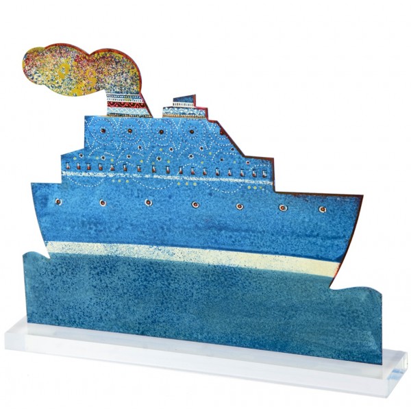 Handpainted ship on metallic base 32x26x6 cm.