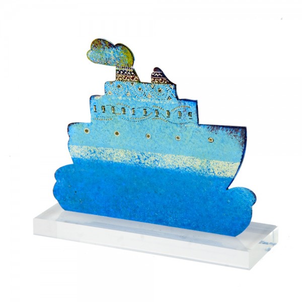 Handpainted ship on metallic base 18x16x6 cm.