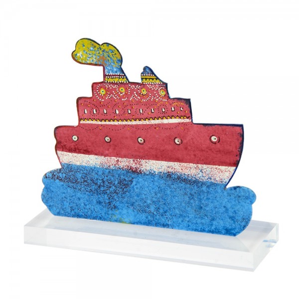 Handpainted ship on metallic base 18x16x6 cm.