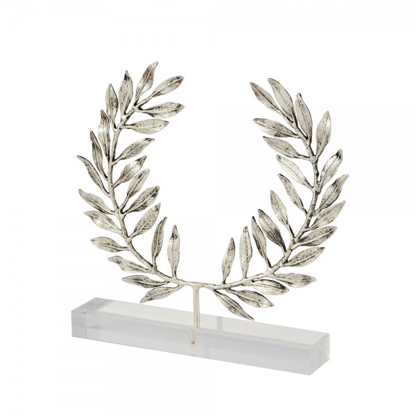 Στεφάνι ελιάς , ορείχαλκος με επαργύρωση 999°, βάση πλέξιγκλας 15x14x2.5cm