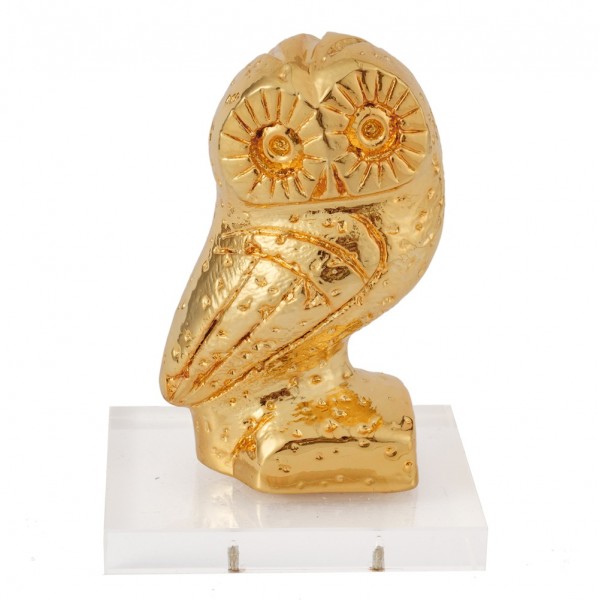 Sculpture owl gold on acrylic base 11x7x7cm