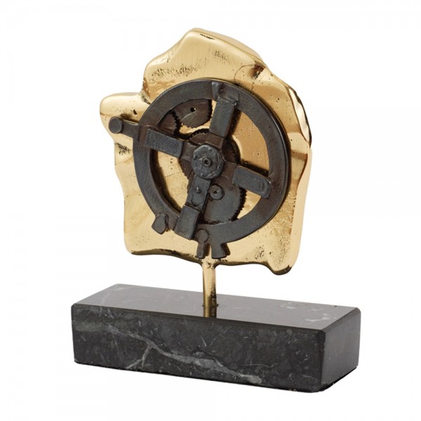 Antikythera Mechanism goldplated 24K brass & patina on black marble base  10x8x3cm