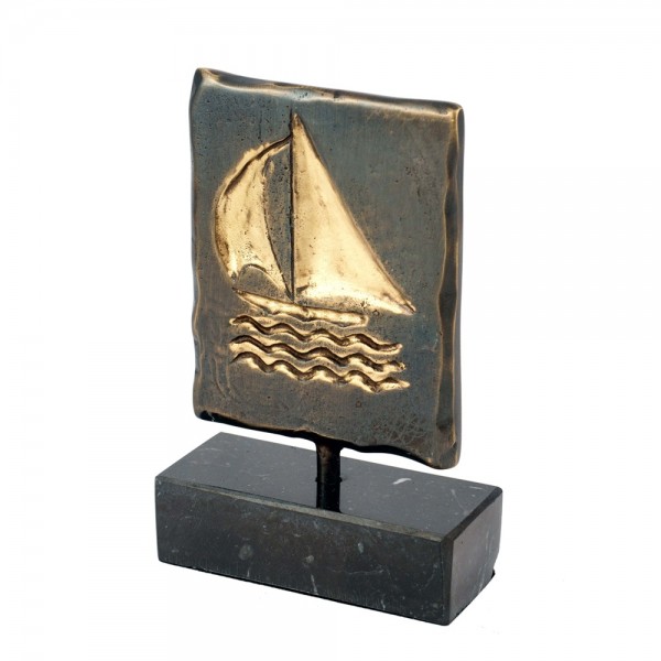 Sailboat ship bronze & patina on marble base 10.5x7x3cm