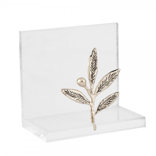 Καρτοθήκη με κλαδί ελιάς επαργυρωμένο σε βάση ακρυλική 7.5x8x4.5cm