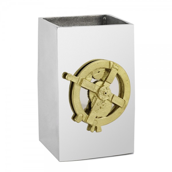 Pencil holder Antikythera Mechanism aluminium goldplated 24K brass 10.5x6.5x6.5cm