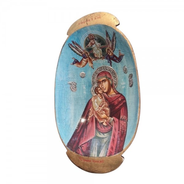 Εικόνα Παναγιά Η Πάντων Χαρά & Η Ανάληψη αυγοτέμπερα σε ξύλο  53x33x10.5cm