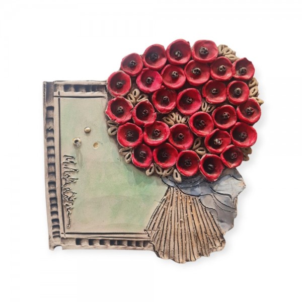 Επιτοίχιο μπουκέτο με  λουλούδια πηλός stoneware 25x24cm