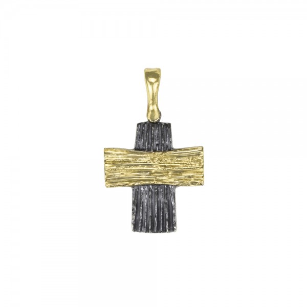 Pendant cross gold 22K, & oxidized silver 925°  4.5x1.5 cm