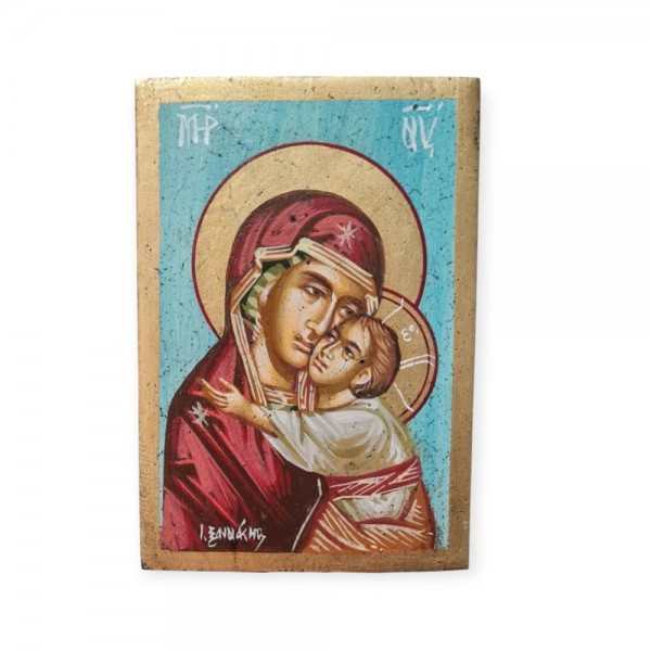 Icon Jesus Christ & Virgin Mary egg tempera on wood  17x12x2cm