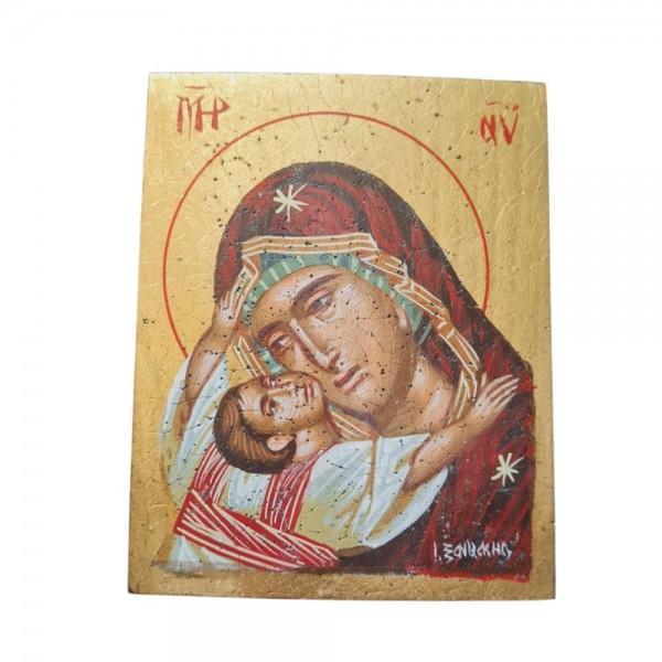 Εικόνα ο Ιησού Χρηστός & η Παναγία αυγοτέμπερα σε ξύλο 14x11x1.5cm