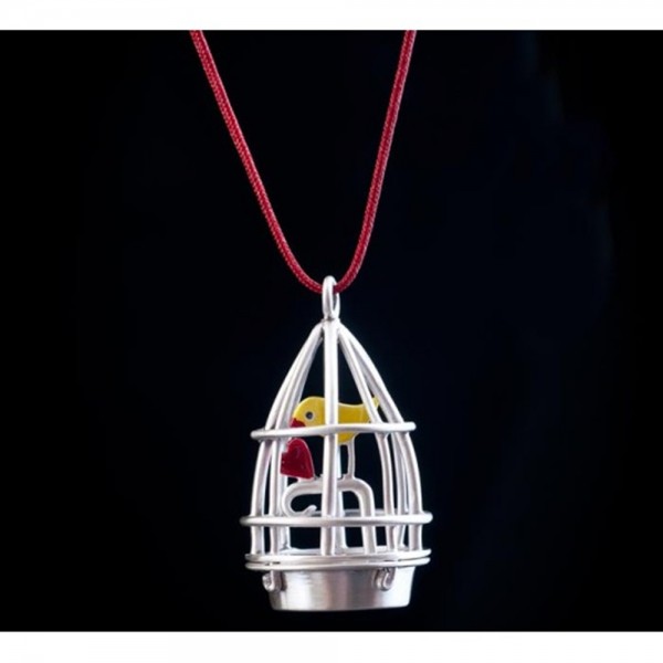 Pendant Bird in a cage silver 925° 3.3x1.6cm.