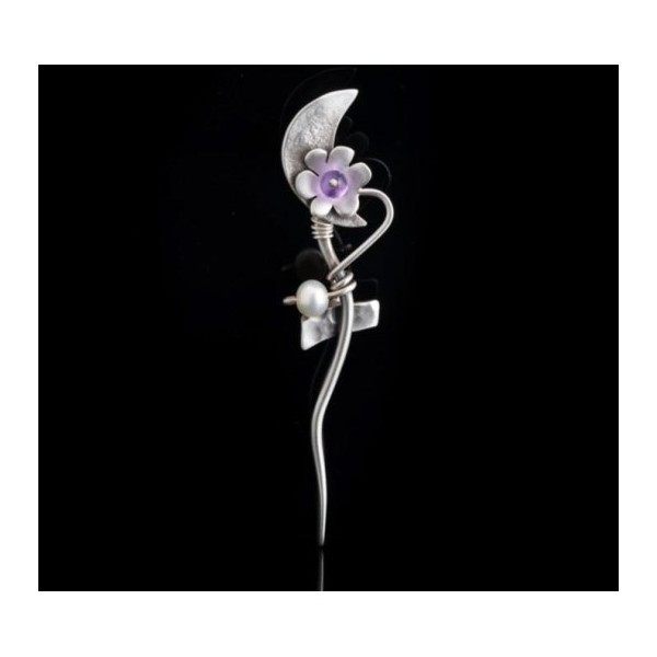 Brooch moon flower silver 925°  6.7x1.3cm.