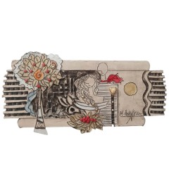 Wallpiece sculptural couple with the tree of life clay stoneware  24Yx45 cm