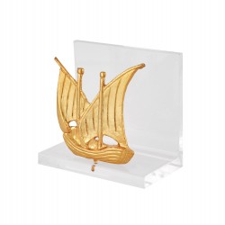 Cardholder ship bronze on acrylic base 9x8x4.5 cm