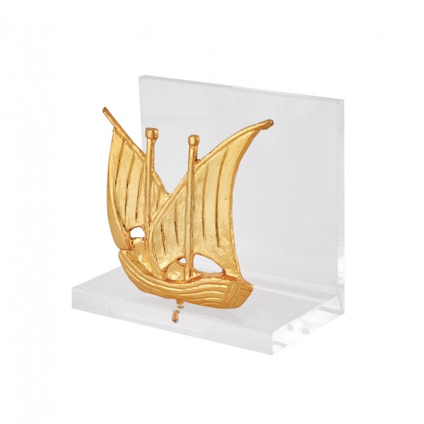 Cardholder ship bronze on acrylic base 9x8x4.5 cm
