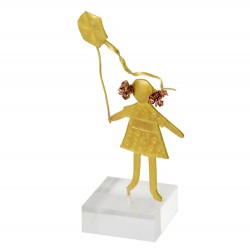 Brass girl with kite on acrylic base 14.5x5x5cm