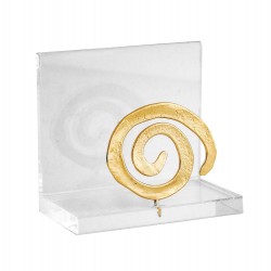 Cardholder spiral goldplated 24K brass on acrylic base 7x8x4.5cm