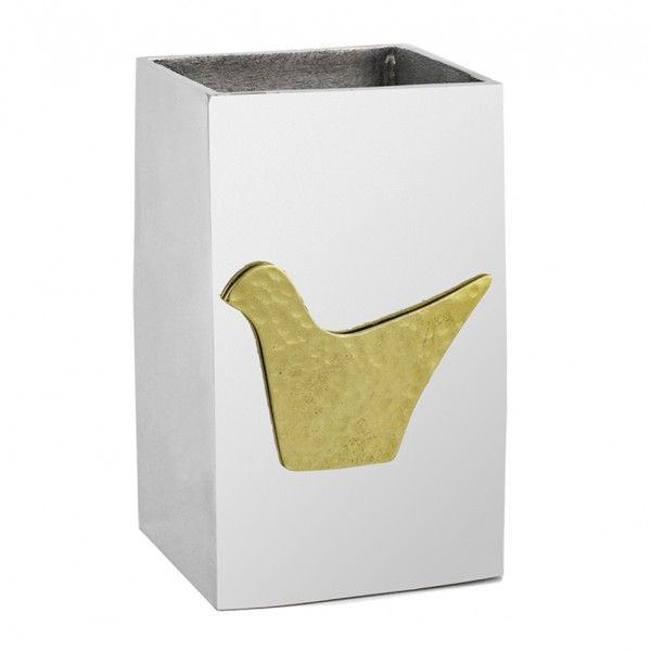 Pencil holder pigeon aluminium goldplated 24K brass 10.5x6.5x6.5cm