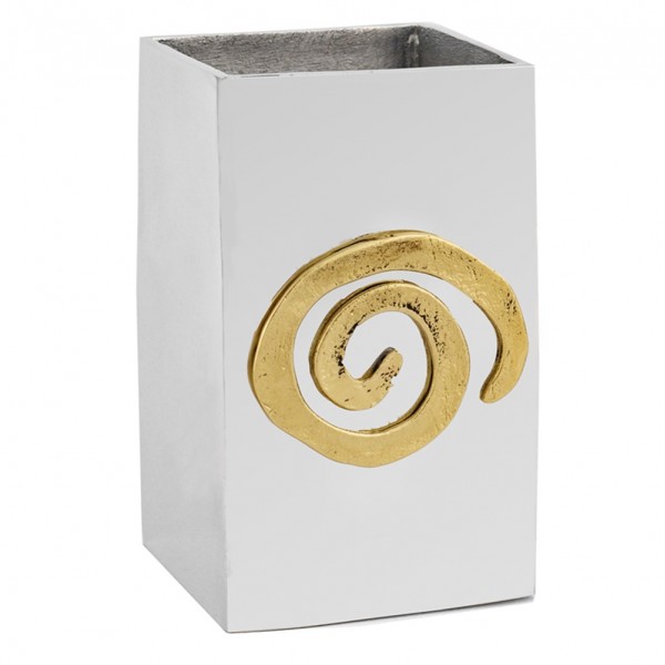 Pencil holder pigeon aluminium goldplated 24K brass 10.5x6.5x6.5cm
