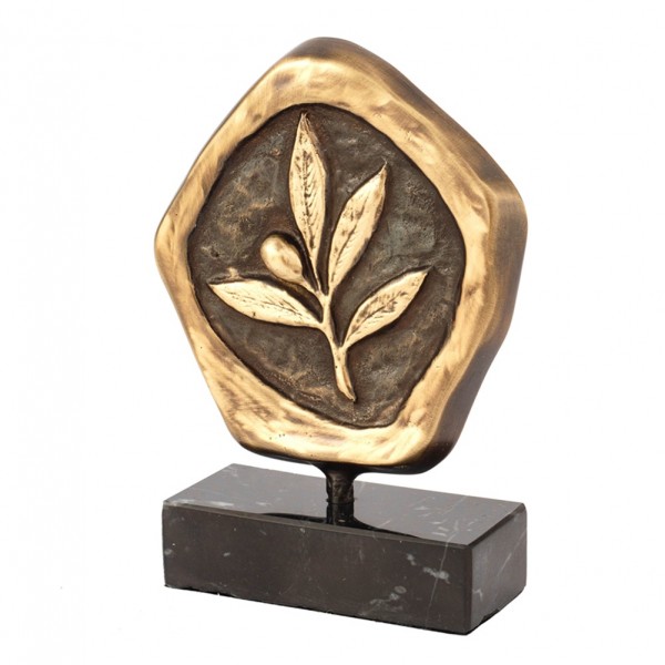 Olive branch brass & patina on black marble base 11.5x7x3cm