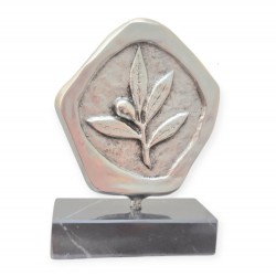 Olive branch silver plated brass on black marble base 11.5x7x3cm