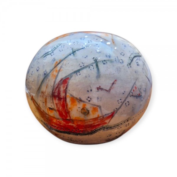 Ceramic sphere ship & whale 9cm.