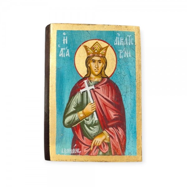 Icon Saint Catherine egg-tempera on wood 17x12x2cm