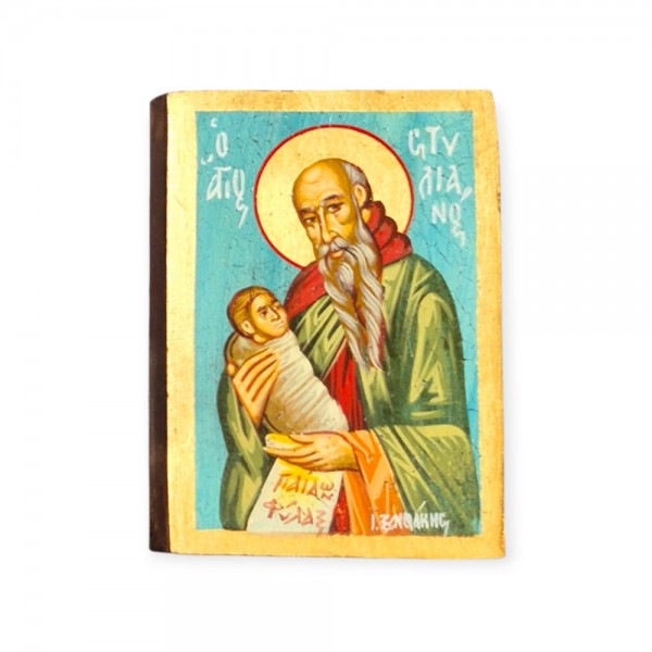 Icon Saint Stylianos egg tempera on wood 17x12x2cm