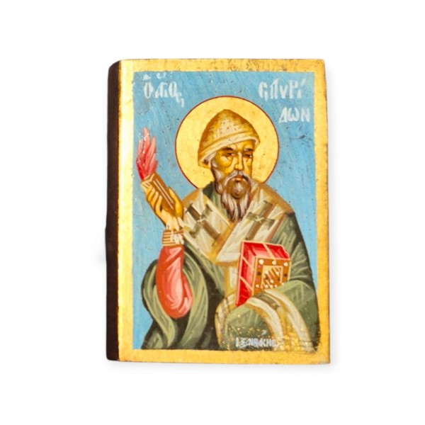 Icon Saint Spyridon egg tempera on wood 17x12x2cm