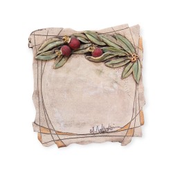 Platter with pomegranates clay stoneware 27x25 cm