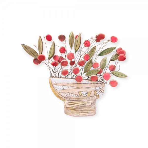 Γλάστρα με  χρωματιστά λουλούδια πηλός stoneware 19x24cm