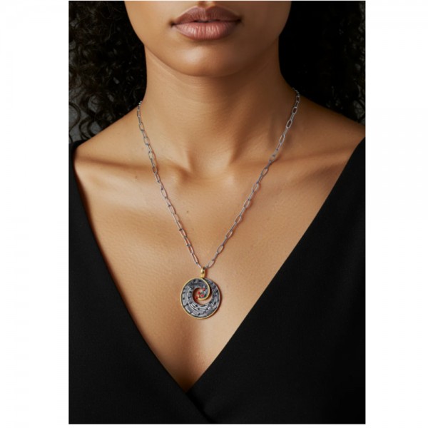 PANDORA ARTSHOP PENDANT RUBΥ ,GOLD 18K, OXIDIZED SILVER  925° 3cm