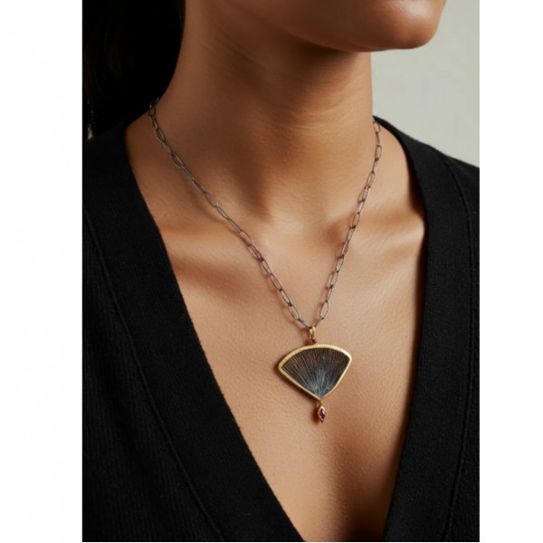 PANDORA ARTSHOP PENDANT RUBIES GOLD 18K OXIDIZED SILVER  925° 6x5cm