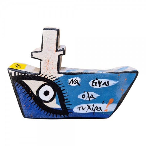 Ship with messages handpainted  clay 16x11x3cm