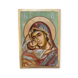 Εικόνα ο Ιησού Χρηστός & η Παναγία αυγοτέμπερα σε παλαιό ξύλο 25x17.5cm