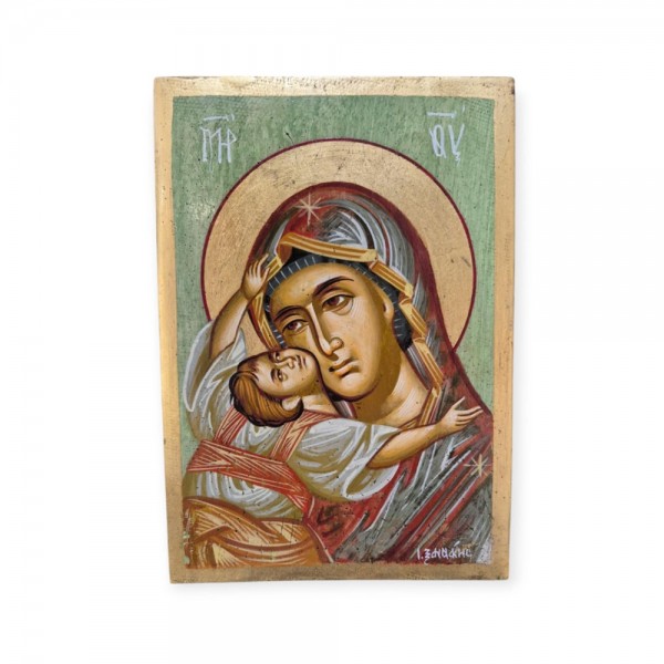 Εικόνα ο Ιησού Χρηστός & η Παναγία αυγοτέμπερα σε παλαιό ξύλο 25x17.5cm