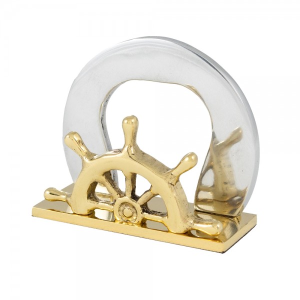 Καρτοθήκη με πηδάλιο από ορείχαλκο & αλουμίνιο 7.5x8.3x4.5 cm