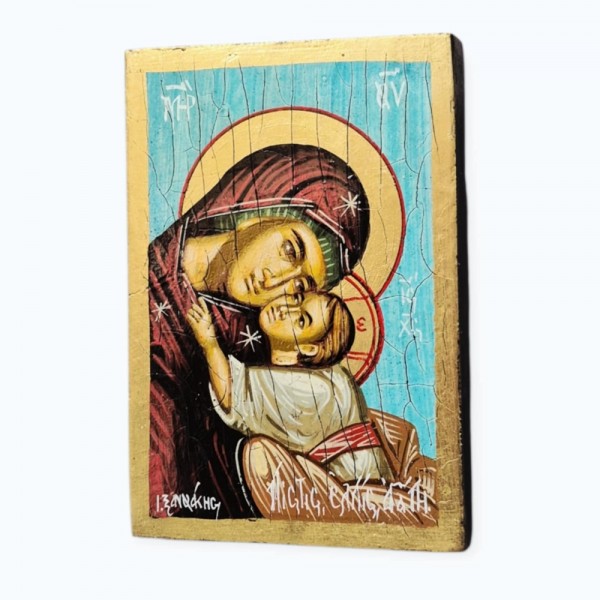 Εικόνα ο Ιησού Χρηστός & η Παναγία αυγοτέμπερα σε ξύλο 17x11.6x2cm