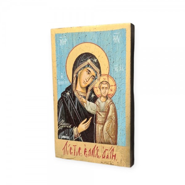 Εικόνα Παναγιά Η Οδηγήτρια αυγοτέμπερα σε παλαιό ξύλο 22x14x2cm