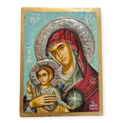 Icon Jesus Christ & Virgin Mary egg tempera on wood silver 925° 25.5x19x4cm
