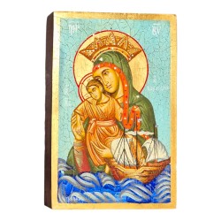Icon Jesus Christ & Virgin Mary of the sea egg tempera on wood 30x19x4cm