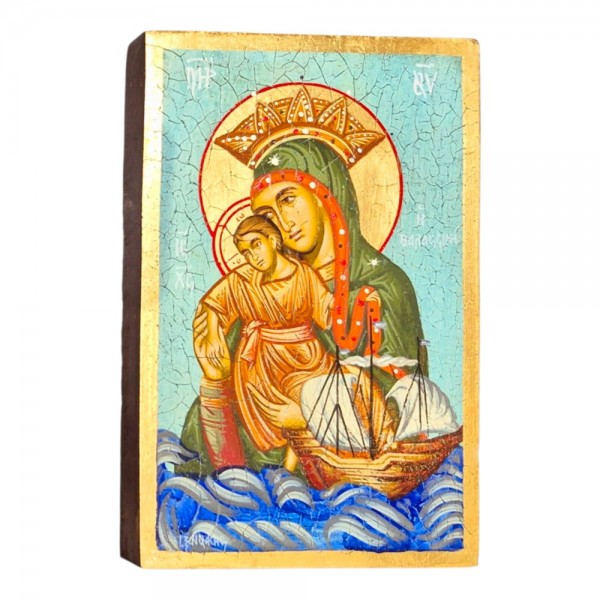 Icon Jesus Christ & Virgin Mary of the sea egg tempera on wood 30x19x4cm