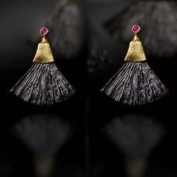 Σκουλαρίκια με ρουμπίνια σε χρυσό 18Κ & ασήμι 925° 2x2cm