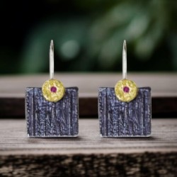 Earrgins rubies gold 18K & oxidized silver 925° 3x1.5cm